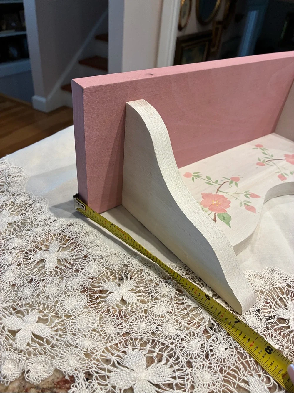Hand-Painted Pink and White Floral Wood Shelf